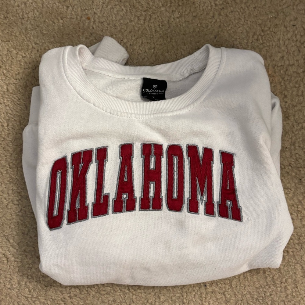 Colosseum White and Red Oklahoma Sweatshirt